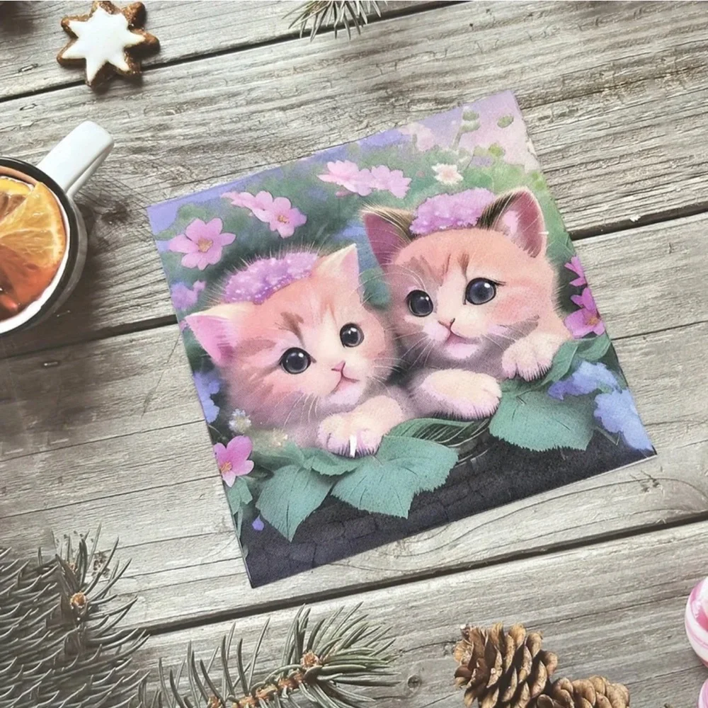 Sweet Kittens in Basket Foliage Luncheon Paper Napkins, 20 ct